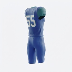 Custom Blue Teal American Football <b>Padded</b> Jersey and Pants Set Team Uniform with Player Number 55 Sublimated Sportswear for Men - Product Image 4