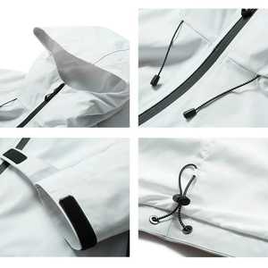 Men's Hooded Waterproof 100% Polyester 240g Jacket Solid Black Full Sleeve Loose Fit Zipper Closure Winter Outdoor Wear Pockets - Product Image 5
