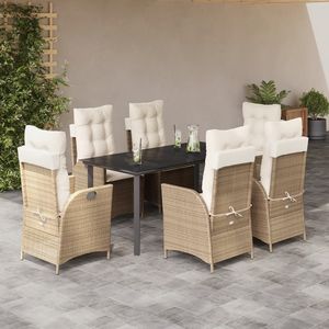 Set da Pranzo da Giardino in Rattan per 6 Persone, Arredamento da Esterno Resistente alle Intemperie, Design Contemporaneo Beige Crema Bianco - Product Image 3