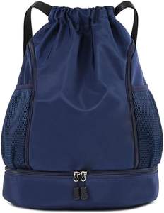Drawstring Sports <b>Backpack</b> with Shoe Compartment Nylon Gym Bag Lightweight Foldable <b>Backpack</b> for Swimming Yoga Deep Blue - Product Image 1