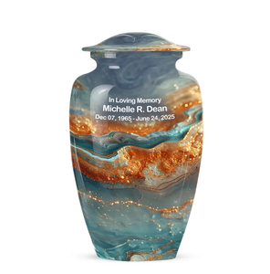 Modern Aluminium Urn Abstract Marble <b>Keepsake</b> Cremation <b>Ashes</b> Vase Round Memorial Sympathy Urn With Velvet Pouch - Product Image 2