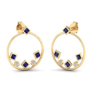 Boucles d'oreilles en or 14 carats certifiées IGI REYES avec diamants certifiés IGI, design élégant, saphir bleu 0,24 carat, bijoux fins - Product Image 6