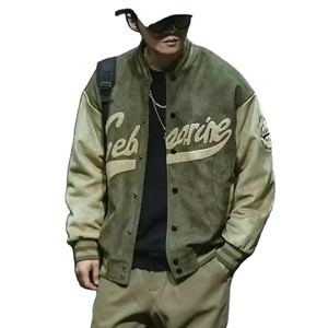Veste de baseball décontractée en daim pour hommes, veste de printemps et d'automne, nouvelle veste de pilote verte vintage, veste de style ample pour hommes - Product Image 1