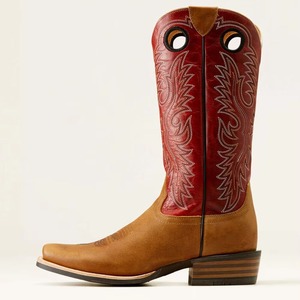 Bottes de cowboy western en cuir pour hommes, à tige haute, brodées, à bout large, style désert, avec logo personnalisé, unisexe, de haute qualité, vente en gros - Product Image 2