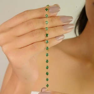 18K Gold Pear Cut Emerald Birthstone Chain Bracelet Timeless Fashion Jewelry - Product Image 3