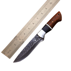 Couteau Bowie à lame fixe en acier inoxydable, finition martelée personnalisée, pointe clip, manche en bois et corne, lame pleine longueur, Pasha Enterprises - Product Image 2