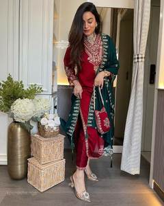 Último Diseño de manga completa con trabajo de bordado, nuevo patrón, tela de seda pura, ropa de fiesta especial afgana, Salwar Kameez para mujer - Product Image 3