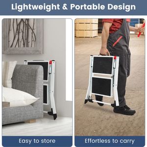 Two-Step Folding <b>Ladder</b> with Anti-Slip Pedal and Large Foot Pads - Product Image 6