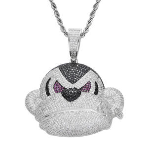 Colgante de Mono Gorila Hip Hop, Microincrustaciones de Plata, Estilo Urbano Moderno, Animal Chapado en Oro, Moissanita de Plata 925 - Product Image 4
