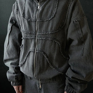 Sudadera con capucha con cremallera, lavado ácido y efecto nieve, oversize, de felpa de algodón de alto gramaje, estilo vintage desgastado, streetwear, para gimnasio, OEM, para hombre y mujer - Product Image 4