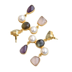 ต่างหูมุกทรงหยดน้ำทันสมัย ประดับด้วยพลอยมุกธรรมชาติ ชุบโรเดียม และงานฝีมือคุณภาพจากช่างฝีมือ - Product Image 3