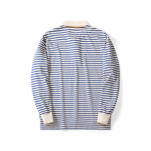 Men's Long Sleeve Striped <b>Polo</b> <b>Shirt</b> Knitted Cotton Breathable Casual Design Regular Fit <b>Blue</b> White Pattern - Product Image 2