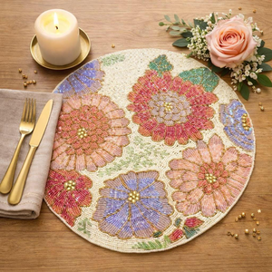 Handmade Luxury Needlework Beaded Placemats for Dining <b>Table</b> Decor Wholesale Round Decorative <b>Table</b> decor by Creative Art Zone - Product Image 2