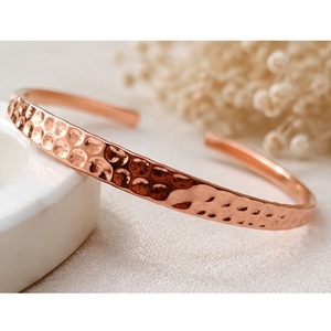 Custom Handmade Copper Cuff Bracelet Minimalist Hammered Finish Solid Copper Jewelry Bangle - Product Image 3