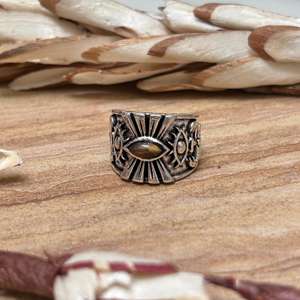 Eye Symbol Gold Statement <b>Ring</b> for <b>Men</b> Silver Plated Marquise Cut Tiger Eye Gift Tribal Protection Design Wholesale - Product Image 4
