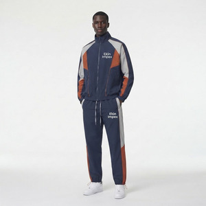 Custom Logo <b>Men</b>’s Color Block Tracksuit Set Zip Up <b>Track</b> <b>Jacket</b> and Jogger Pants Private Label Manufacturer - Product Image 3