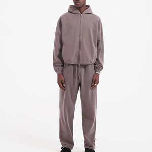 Oversized Zip Hoodie <b>Drop</b> Shoulder Suit Blank Casual Streetwear Tracksuits for Men Custom Men'S <b>Acid</b> Washed Cotton Hoodies - Product Image 5