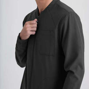 Blouse de travail unisexe noire zippée pour uniforme d'hôpital, tissée, avec détection d'aiguilles, thermocollée sans couture, pour clinique, personnalisable avec logo - Product Image 2