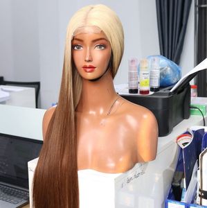 Peluca frontal de encaje ombré marrón caramelo con raíz oscura, 100% cabello humano vietnamita, encaje transparente, sin pegamento, pre-arrancada, al por mayor - Product Image 1