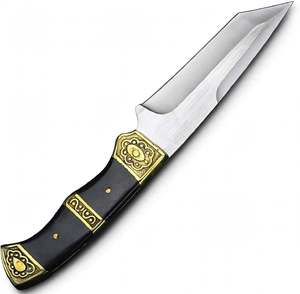 Satin finish high carbon steel prep <b>tool</b> with modified hollow-ground blade <b>profile</b> and Contoured Dark Wood or Composite Scales - Product Image 3