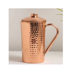 Jarra de Agua de Cobre Puro, Jarra de Cobre Martillado con Tapa y Asa de Metal para el Hogar, Oficina, Bebidas Ayurvédicas - Product Image 1