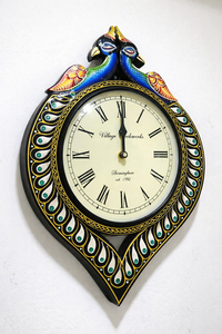 SwamiG TradeX Handcrafted <b>Wooden</b> Peacock Design Art Deco Decorative <b>Wall</b> <b>Clock</b> with Quartz Movement Made in India - Product Image 2