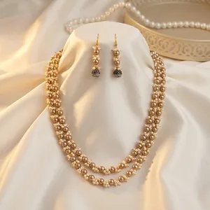 Ensemble de collier et boucles d'oreilles élégants en perles de coquille brune plaquées or 8 mm et perles blanches de 3 mm, bijoux de mariage raffinés - Product Image 5