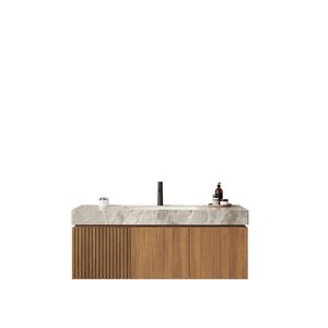 Mobile bagno MURI 48 pollici grigio chiaro con lavabo, pensile a parete in compensato con 2 ante in legno sinterizzato - Product Image 4
