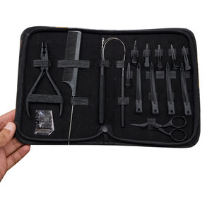 Kit d'outils professionnels pour extensions de cheveux noirs, ensemble complet d'installation de micro-anneaux avec aiguilles à boucle, pinces à extensions et outil de finition - Product Image 6