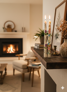 Ensemble de bougies coniques en cire de soja et de paraffine peintes à la main avec motifs floraux (lot de 2) pour la décoration de la maison, les mariages, Noël et les événements spéciaux - Product Image 3