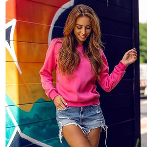 Minimalist Light <b>Pink</b> <b>Sweatshirt</b> Crew Neck Pullover Plain Solid Long Sleeve Fleece Cozy Loungewear Active Layering <b>Sweatshirt</b> - Product Image 5
