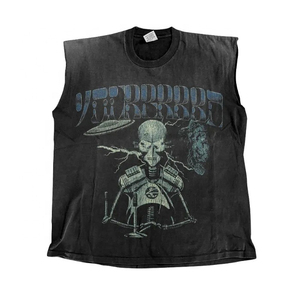 Camiseta sin Mangas Estilo Punk Personalizada para Hombre, Cuello Redondo, Diseño Gráfico Impreso en la Parte Delantera, Algodón Negro, con Logotipo - Product Image 4