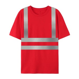 T-shirt de sécurité réfléchissant rouge pour homme, manches courtes, col rond, style vêtement de travail avec logo imprimé, coupe classique, polyester tissé - Product Image 4