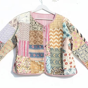 Color Handmade Patchwork Indian Cotton Long <b>Quilted</b> Kantha <b>Jacket</b> for Women Eco-Friendly Windproof Floral <b>Pattern</b> Detachable - Product Image 1