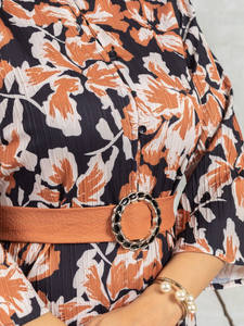 Vestido Midi de Gasa Floral con Cuello Redondo y Cintura Natural para Mujer, Ligero y Ecológico, Colección Verano 2026 - ¡Gran Oferta! - Product Image 4