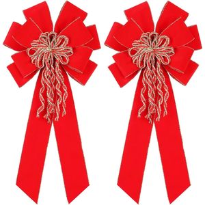 Lot de 2 grands nœuds de Noël en velours rouge 20 x 10,5 cm, décorations pour le sommet de l'arbre et pour la décoration de Noël à la maison - Product Image 2