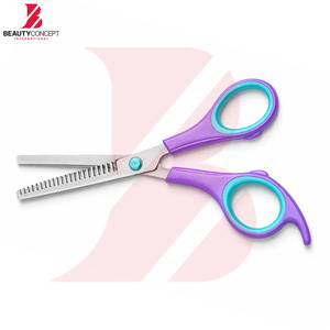 Purple and Teal Contrast Color Plastic Handle Thinning Scissors Professional Hairdressing Tools for Salon and Home Use - Product Image 2