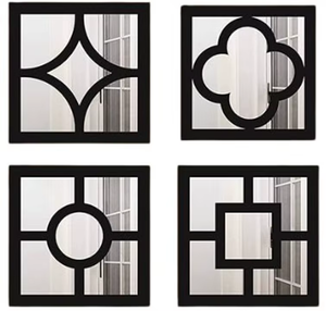 Ensemble de 4 miroirs muraux carrés géométriques, miroirs décoratifs modernes encadrés de bois pour salon, chambre, couloir et décoration murale de la maison - Product Image 2