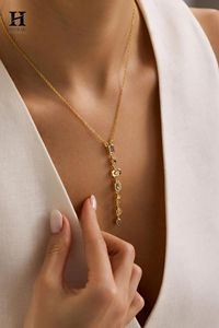 Collar de lujo con colgante geométrico de múltiples gemas, engaste de diamantes en bisel de oro de 14K, barra vertical tipo lariat para mujer. - Product Image 1
