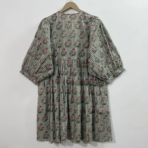 Vestido Casual Midi para Mujer, Tejido 100% Algodón, Liso, Manga Corta, Cintura Imperio, Estilo Babydoll, Cuello en V, Holgado, Funcional - Product Image 3