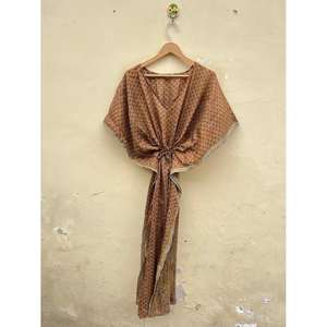 Robe Kaftan en Soie Florale Tendance pour Femme, Cache-Maillot Moderne, Artisanat Ethnique Indien - Product Image 3