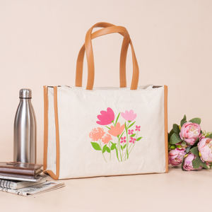Bolsa de Mano de Lona con Estampado Floral, Bolsa de Compras Reutilizable Ecológica Blanca al Mejor Precio - Product Image 5