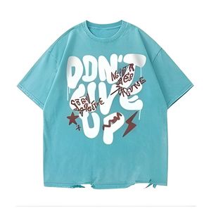 <b>Light</b> Blue Acid Wash T Shirt Oversized Distressed Vintage Style Cotton Drop Shoulder Streetwear Graphic Print Men's Fashion Tee - Product Image 5