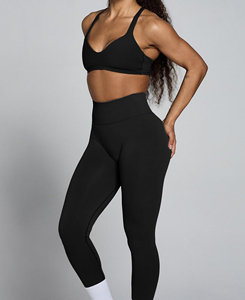 High Waist Full Length Black Knitted Women <b>Leggings</b> Stretchy Breathable Sporty Style All Seasons Seamless Spandex Nylon - Product Image 3