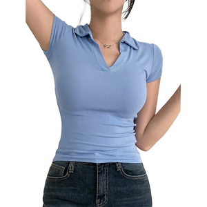 Women Polo Shirt Solid Color <b>Short</b> <b>Sleeve</b> <b>Button</b> <b>Up</b> Breathable Casual Wear Knitted Top Custom Logo 2026 - Product Image 1