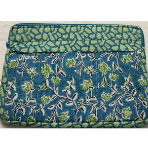 Funda para Portátil de Algodón Estampada a Mano Artesanal India, Ecológica, Acolchada, Duradera, Lujosa, Clásica, con Bolsillos con Cremallera, Larga - Product Image 1