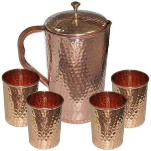 Ensemble de carafe en cuivre martelé 100% pur, artisanal, avec 2 gobelets, bienfaits ayurvédiques traditionnels pour la santé, pichet à eau pour le bien-être - Product Image 3