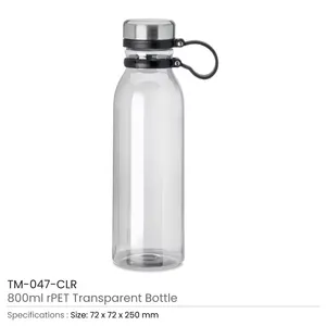 RPET Transparent 800ml Water <b>Bottle</b> with SS Lid and Carry Handle-TM-047 for Travel & Outdoor Use - Product Image 6