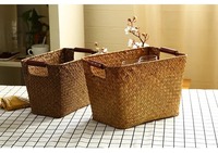 Ensemble de 3 paniers en jonc de mer avec poignées souples, paniers de rangement faits à la main, vente en gros, écologiques, fabriqués au Vietnam