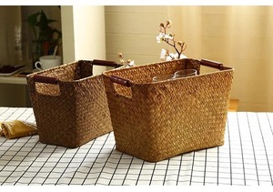 Set of 3 Seagrass <b>Baskets</b> with Soft Handles Handmade <b>Storage</b> <b>Basket</b> Wholesale eco-friendly Made in Vietnam - Product Image 2